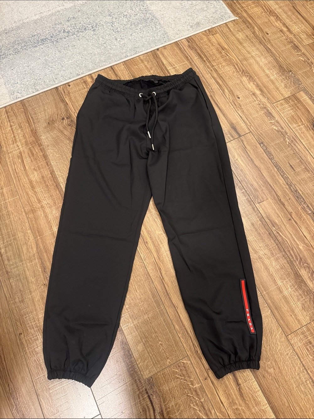 Prada Black Track Joggers with Red Side Tape